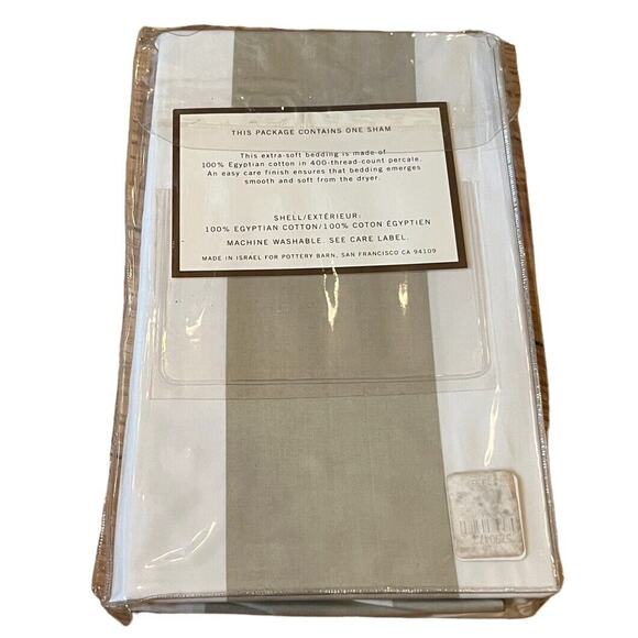 NWTS Pottery Barn Classic Brown Tan Beige & Cream Stripe 400 tc Std Pillow Sham - Picture 3 of 3